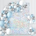 LJIE House Shimmer Wall Backdrop Rainbow Silver Sequin 12 Panels Sparkly Decorations For Birthday Anniversary Wedding Engagement