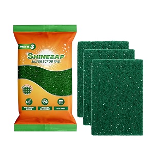 shinezap silver scrub pad pack of 3 for dishwashing ideal for fast clean long life and tough oily amp deep stain removal made with enhanced grip amp durable