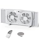 shinic Twin Window Fan, 9-Inch Blades Reversible Airflow, Thermostat Control, 3 Speeds, 3 Functions, 23.5"-37" Expandable Width, Window Exchaust Fans for Home Bedroom, ETL Certified