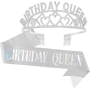 shining diva fashion latest stylish birthday sash and crown - pack of 2 pcs  birthday queen crown  birthday gifts for best friend sister teenager  birthday decorations items for girls