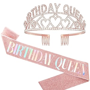 shining diva fashion latest stylish birthday sash and crown - pack of 2 pcs  birthday queen crown  birthday gifts for best friend sister teenager  birthday decorations items for girls