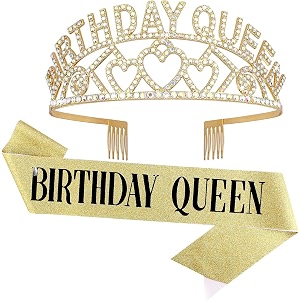 shining diva fashion latest stylish birthday sash and crown - pack of 2 pcs  birthday queen crown  birthday gifts for best friend sister teenager  birthday decorations items for girls