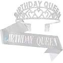 Shining Diva Fashion Latest Stylish Birthday Sash and Crown - Pack of 2 Pcs | Birthday Queen Crown | Birthday Gifts for Best Friend, Sister, Teenager | Birthday Decorations Items for Girls