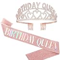 Shining Diva Fashion Latest Stylish Birthday Sash and Crown - Pack of 2 Pcs | Birthday Queen Crown | Birthday Gifts for Best Friend, Sister, Teenager | Birthday Decorations Items for Girls