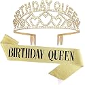 Shining Diva Fashion Latest Stylish Birthday Sash and Crown - Pack of 2 Pcs | Birthday Queen Crown | Birthday Gifts for Best Friend, Sister, Teenager | Birthday Decorations Items for Girls