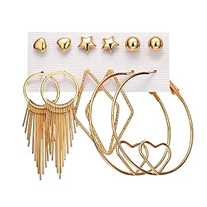 shining diva fashion latest stylish combo design 6 pairs metal earrings for women and girls