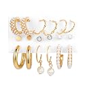Shining Diva Fashion Latest Stylish Combo Design 9 Pairs Metal Earrings for Women and Girls (J12906er), Golden, 1