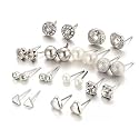 Shining Diva Fashion Latest Stylish Combo Design 12 Pairs Metal Earrings for Women and Girls (J10869er), Silver, 1