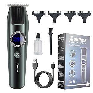 shinon sh-139 dual motor digital display hair liner for men clippers t blade trimmer professional cordless zero gapped outlining for barbers 0mm balding shape up edger beard runtime 150 min black