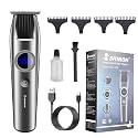 SHINON SH-139 Dual Motor Digital Display Hair Liner for Men Clippers, T Blade Trimmer Professional Cordless Zero Gapped Outlining for Barbers 0mm balding Shape up Edger Beard, Runtime 150 min, Silver