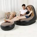 Shinrai® Polyvinyl Chloride 2-In-1 Lounge Chair Set Portable Recliner With Air Pump, Inflatable Leisure Sofa Chair & Footstool, Outdoor Folding Lounger Flocking Lazy Couch, Air Bag Chair & Stool DARCI