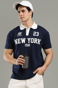 SHINX Colorblock Men Polo Neck Navy Blue