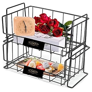 shiok decor kitchen 2-tier stackable storage metal fruit vegetable basket rack floor standing amp counter top dual use home space save designshelf black make in bharat