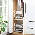 SHIOK DECOR Kitchen 2-tier Stackable Storage Metal Fruit Vegetable Basket Rack, Floor Standing &amp; Counter top Dual Use, Home Space Save Designshelf, White (Make In Bharat) 2 pack