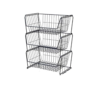 shiok decor kitchen 3-tier stackable storage metal fruit vegetable basket rack floor standing amp counter top dual use home space save designshelf black make in bharat 3 pack