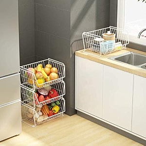 shiok decor kitchen 3-tier stackable storage metal fruit vegetable basket rack floor standing amp counter top dual use home space save designshelf white make in bharat 3 pack