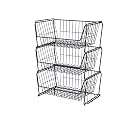 SHIOK DECOR Kitchen 3-tier Stackable Storage Metal Fruit Vegetable Basket Rack, Floor Standing &amp; Counter top Dual Use, Home Space Save Designshelf, Black (Make In Bharat) 3 pack