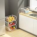 SHIOK DECOR Kitchen 3-tier Stackable Storage Metal Fruit Vegetable Basket Rack, Floor Standing &amp; Counter top Dual Use, Home Space Save Designshelf, White (Make In Bharat) 3 pack
