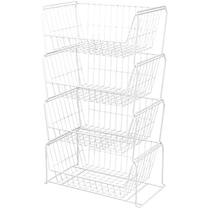 shiok decor kitchen 4-tier stackable storage metal fruit vegetable basket rack floor standing amp counter top dual use home space save designshelf white make in bharat 4 pack
