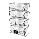 SHIOK DECOR Kitchen 4-tier Stackable Storage Metal Fruit Vegetable Basket Rack, Floor Standing &amp; Counter top Dual Use, Home Space Save Designshelf, Black (Make In Bharat) 4 pack