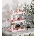 SHIOK DECOR Metal 3-Tier Bathroom Vanity countertop Storage Shelf, (12.2" X 16.9" X 6.7"), (Baby Pink)