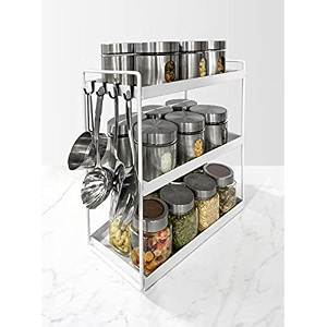 shiok decor metal 3-tier kitchenbathroom storage shelf with black hooks 4 hooks included 12234 x 16934 x 6734 white