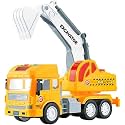 Friction Powered Excavator Construction Trucks Toy for 3+ Years Old Kids Boys Girls Pull Back Vehicles 360 Degree Rotating Lifting Crane Toy with Light Music (Multicolor)