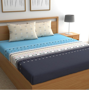 shirin creation microfiber king flat 350 tc floral 1 bedsheet with 2 pillow covers light blue cream