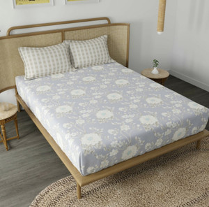 shirin creation microfiber king flat 350 tc floral 1 bedsheet with 2 pillow covers grey white flower