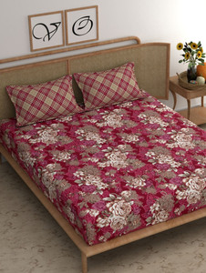 shirin creation microfiber king flat 350 tc floral 1 bedsheet with 2 pillow covers dark pink