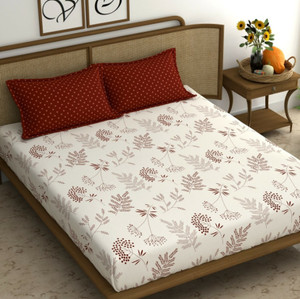shirin creation microfiber king flat 350 tc floral 1 bedsheet with 2 pillow covers white red pillow