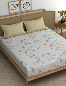 shirin creation microfiber king flat 350 tc floral 1 bedsheet with 2 pillow covers greyish blue yellow pillow