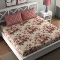 SHIRIN CREATION Microfiber King Flat 350 TC Floral 1 Bedsheet with 2 Pillow Covers (Pink, Cream)