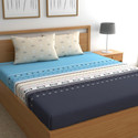 SHIRIN CREATION Microfiber King Flat 350 TC Floral 1 Bedsheet with 2 Pillow Covers (Light Blue, Cream)