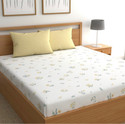 SHIRIN CREATION Microfiber King Flat 350 TC Floral 1 Bedsheet with 2 Pillow Covers (White, Yellow)