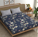 SHIRIN CREATION Microfiber King Flat 350 TC Floral 1 Bedsheet with 2 Pillow Covers (NEAVY BLUE)
