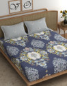 SHIRIN CREATION Microfiber King Flat 350 TC Floral 1 Bedsheet with 2 Pillow Covers (Dark Blue, Grey pillow covers)