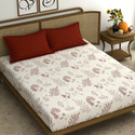 SHIRIN CREATION Microfiber King Flat 350 TC Floral 1 Bedsheet with 2 Pillow Covers (White, Red pillow)