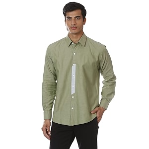 SHIRT THEORY Green Solid Cotton Full Sleeves