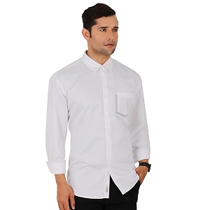 SHIRT THEORY Solid White Cotton Full Sleeves
