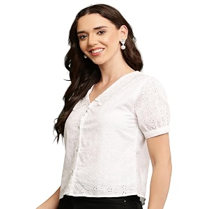 Shirt for Women Printed Casual V-Neck Button