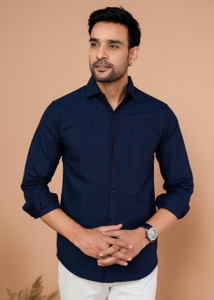 ShirtandTees Men Regular Fit Solid Spread Collar