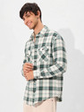 SHIRTZONE Men Checkered Casual Light Green White
