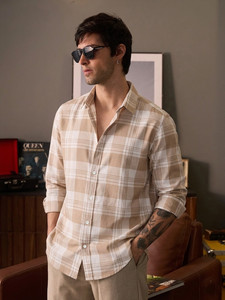 SHIRTZONE Men Checkered Casual Orange Shirt