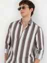 SHIRTZONE Men Striped Casual Brown Shirt
