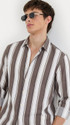 SHIRTZONE Men Striped Casual Brown White Shirt