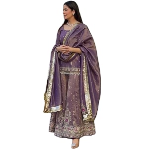 Shishkala Purple Net Embroidered Sharara Suit with