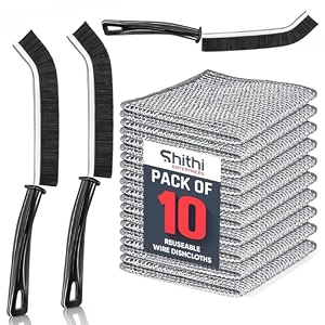 shithi 13-piece cleaning combo  10 reusable stainless steel wire dishcloths  3 tile amp gap cleaning brushes  multipurpose scrubber set for kitchen bathroom amp home use