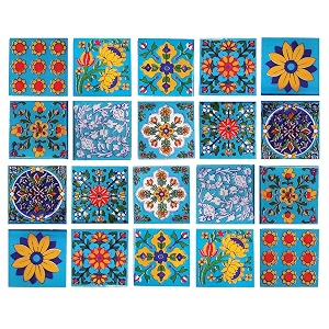 shiv kripa blue pottery floral decorative flooring wall crafted tabletop interior exterior traditional 2 x 2 inch tiles pack of 20 tiles sky blue amp multi