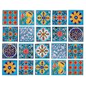 Shiv Kripa Blue Pottery Floral Decorative Flooring Wall Crafted Tabletop Interior Exterior Traditional 2 x 2 inch Tiles Pack of 20 Tiles (Sky Blue & Multi)